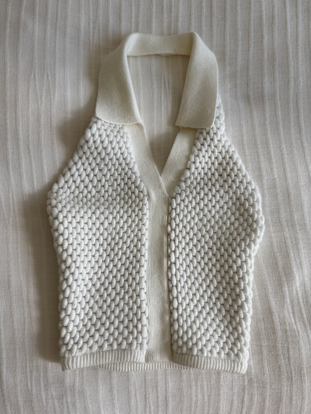 Maniere De Voir White Collared Knit Halter Top